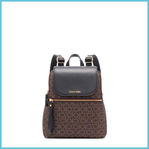 PVC Monogram Flap Backpack with Multiple Compartments and Pockets main image 4